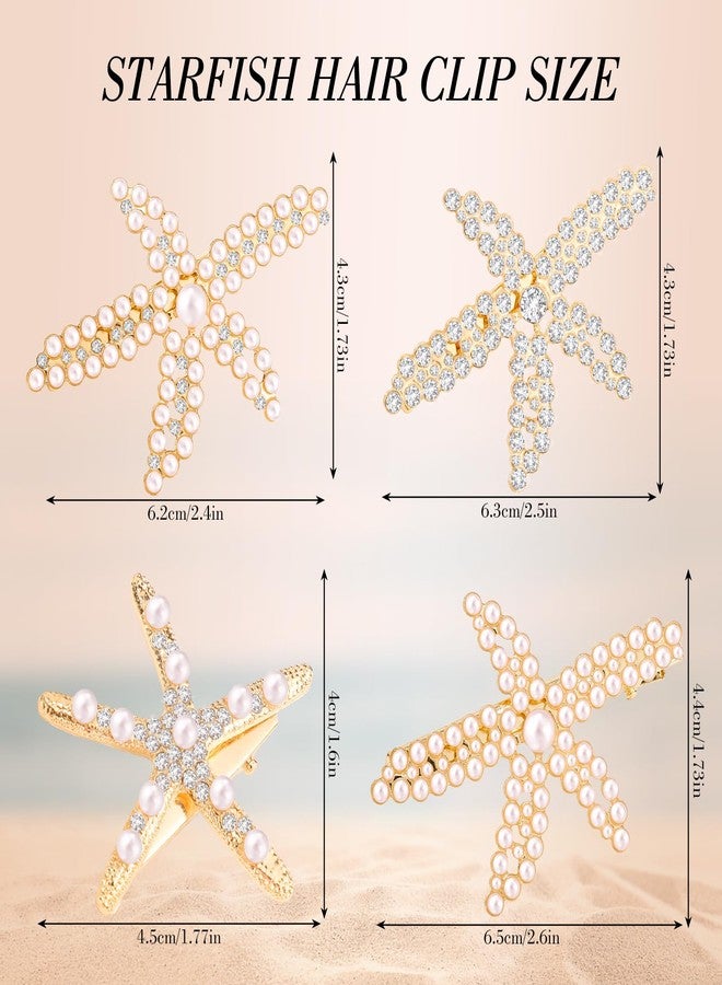 obeoby 4Pcs Pearls Hair Clips, Rhinestone Starfish Hair Clips Fashion Accessories Gifts for Women Girls - Image 2